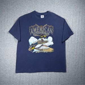 Vintage American Outdoorsman TShirt Mens XXL Duck Single Stitch Blue Striped 90s
